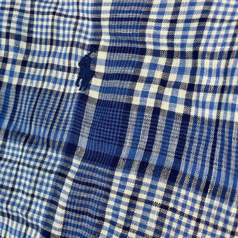 Polo Ralph Lauren Mens 2XB Blue White Plaid 100%Linen Button Down Shirt Big Tall